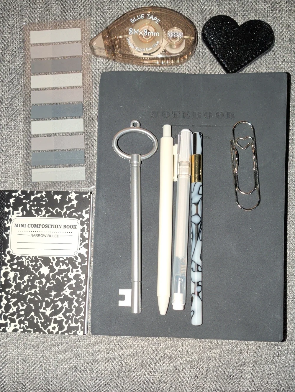 Minimal Black Notebook Set with Gray and Silver Accessories